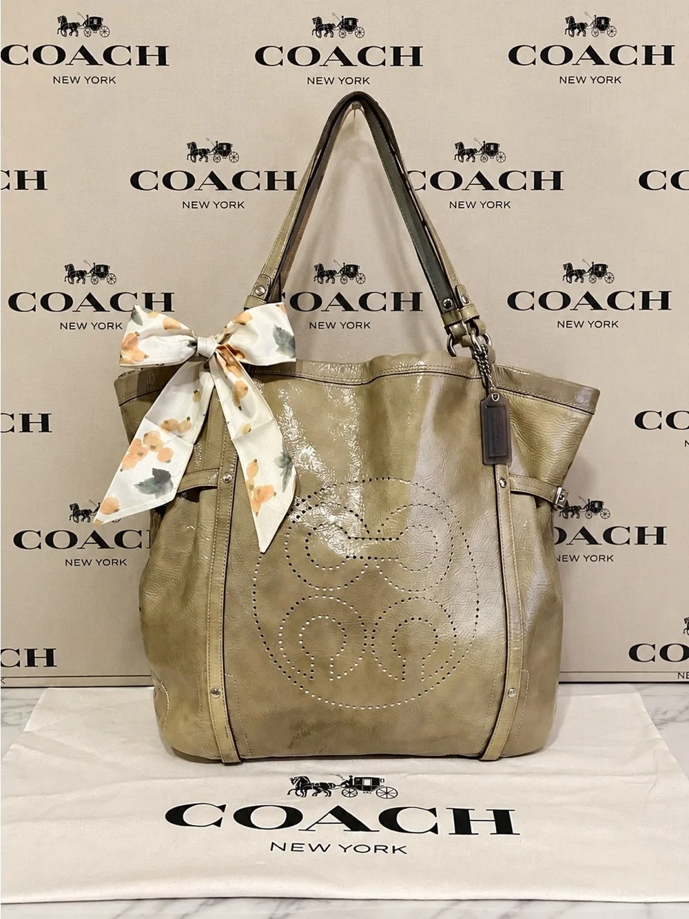 Coach. 3 Piece: Audrey Andie Cinched Tote Bag with Free Dust Bag and Bag Scarf. - Picture 10 of 16